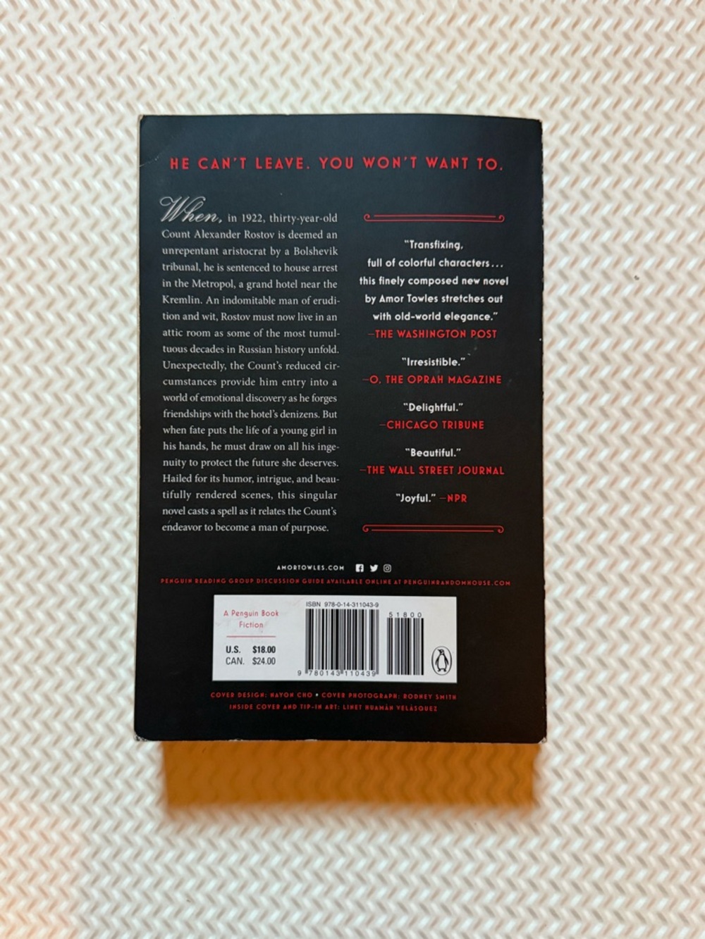"A Gentleman in Moscow" – Black & Red Paperback - Picture 4 of 5